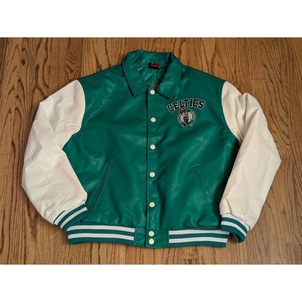 Boston Celtics  Faux Leather Jacket, Men's Medium, Ultra Game Green & White, NBA